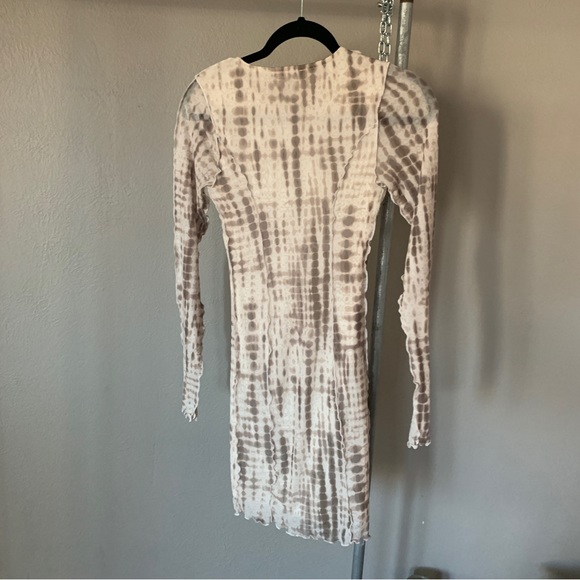 Chiffon snakeskin long sleeve white tan cocktail party mini dress bodycon small - Picture 5 of 7